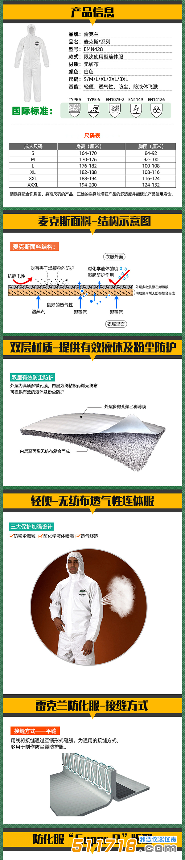 法國雷克蘭 EMN428工業(yè)防塵液體防噴濺 防低危險(xiǎn)化學(xué)噴濺 防護(hù)服.png